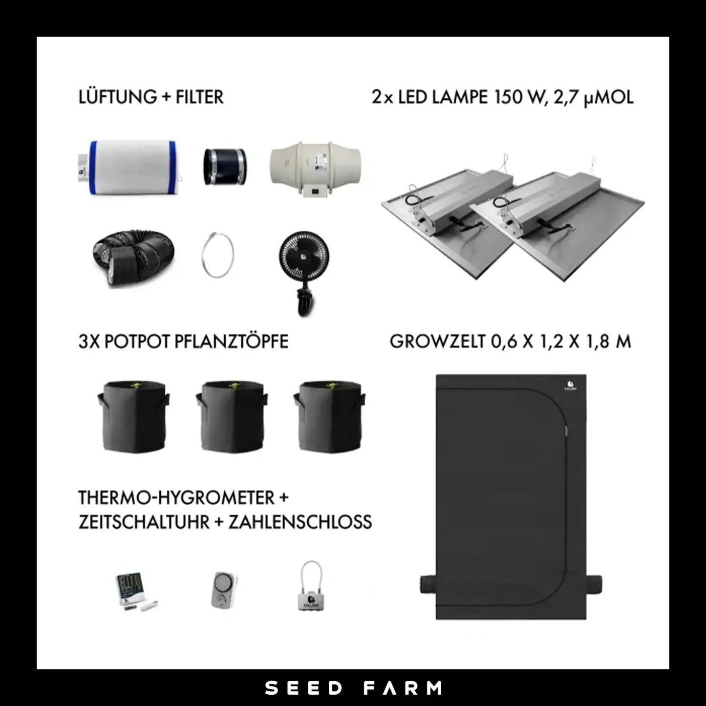 Caluma, 3 Plants Ambient Set, 60x120x180cm, 2x150W, Setansicht