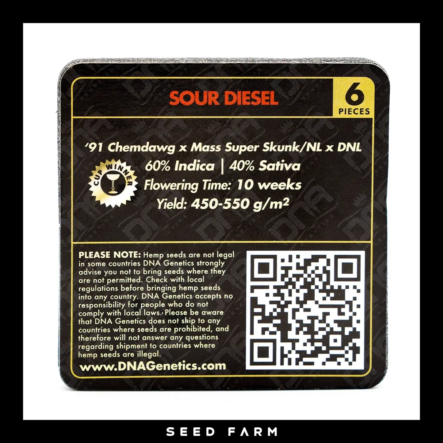 DNA Genetics Sour Diesel, Reserva Privada, feminisierte Cannabis Samen, 6 Stück, Rückansicht