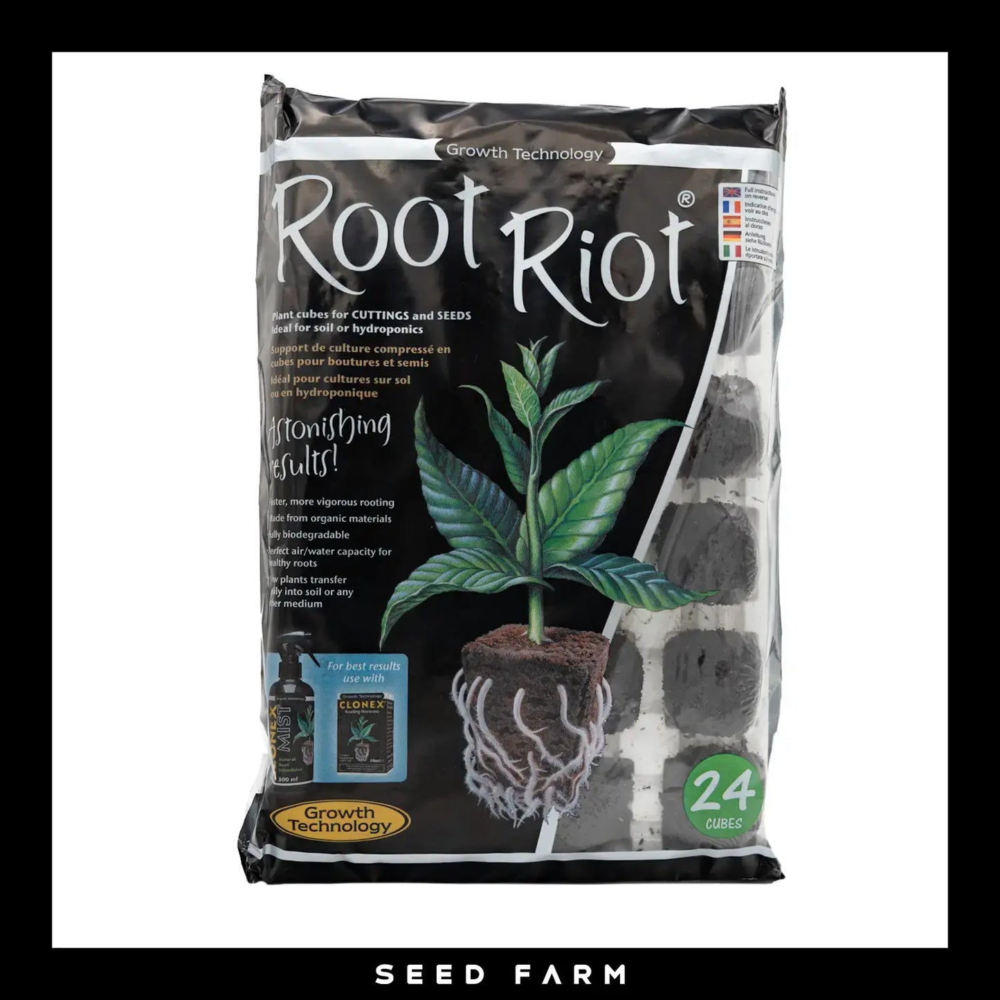 Growth Technology, Root Riot, 24 Würfel, Verpackung, Vorderseite