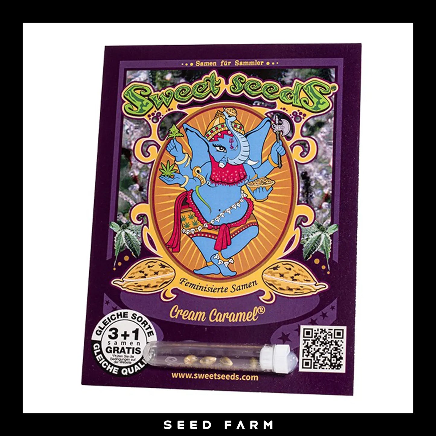 Sweet Seeds, Cream Caramel, feminisierte Cannabis Samen, 3+1 Seed, Vorderansicht