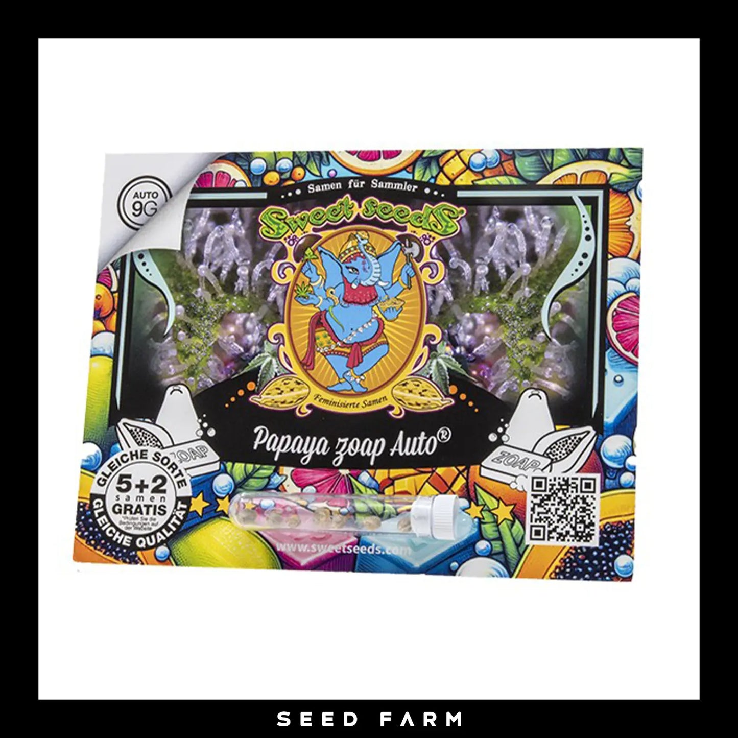 Sweet Seeds, Papaya Zoap, automatische Cannabis Samen, 5+2 Seeds, Vorderansicht