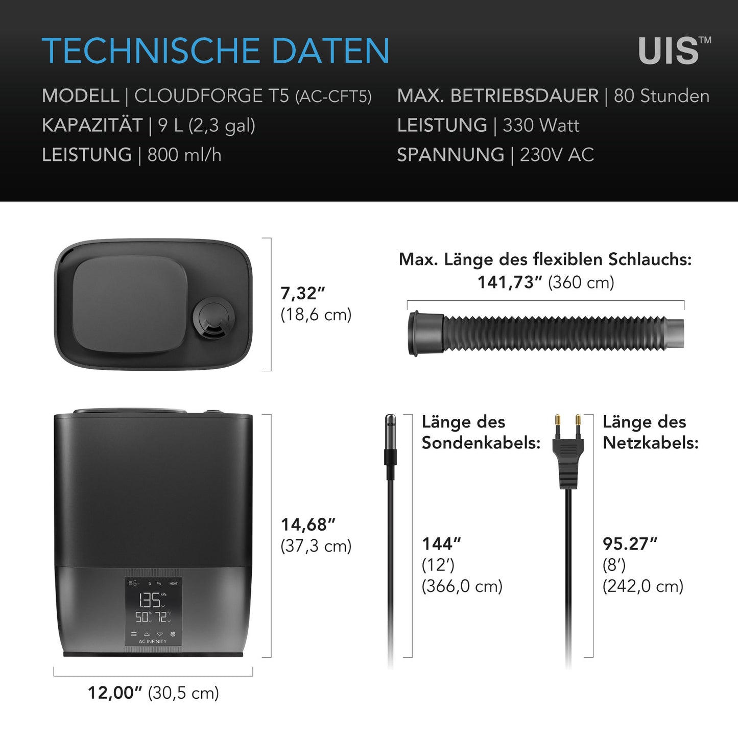 AC Infinity - Cloudforge T5 Warm/Kalt-Nebel VPD Luftbefeuchter | 9L