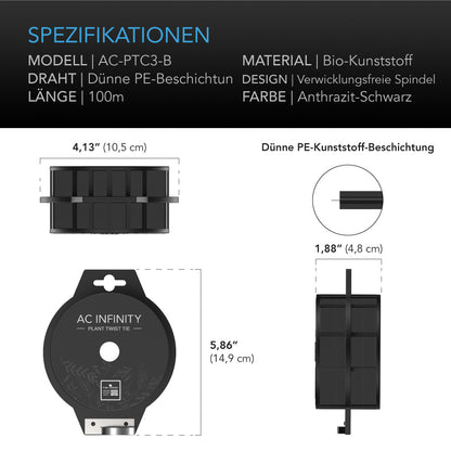 AC Infinity - Drahtbinder mit eingebautem Schneidmesser 100m | schwarz