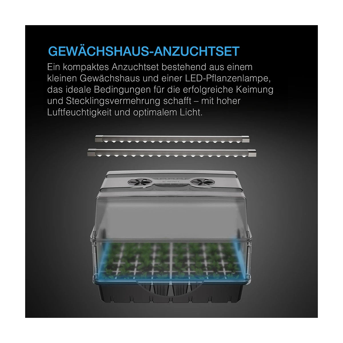 AC Infinity - Stecklings-Gewächshaus mit Höhenverlängerung, mit Samsung LM301H EVO LED-Beleuchtung, 5x8-Tablett