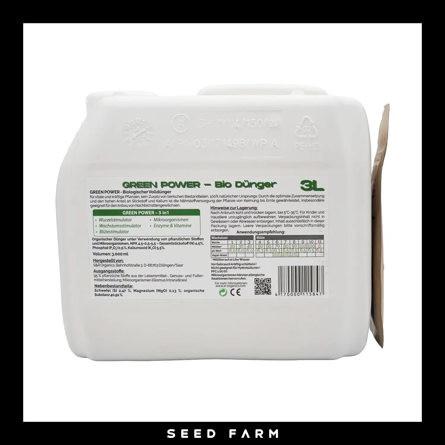 S&amp;R Organics, Green Power, 5in1, 3Liter, Rückansicht